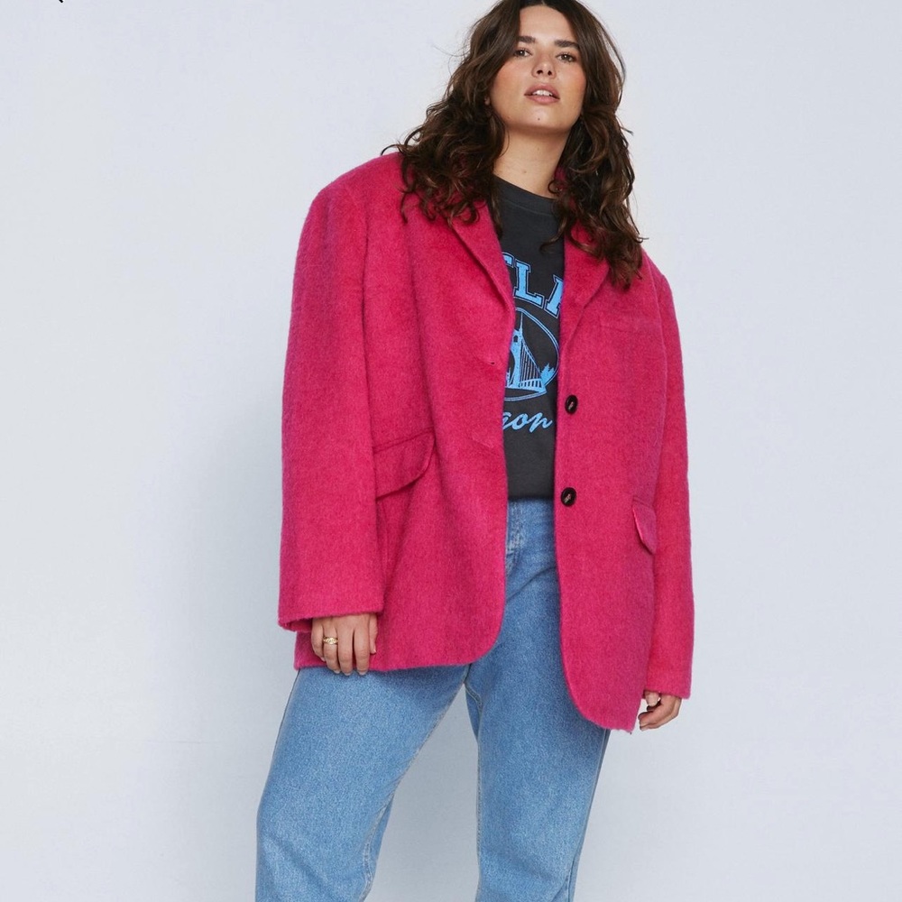 Plus Size Premium Brushed Wool Blazer Coat